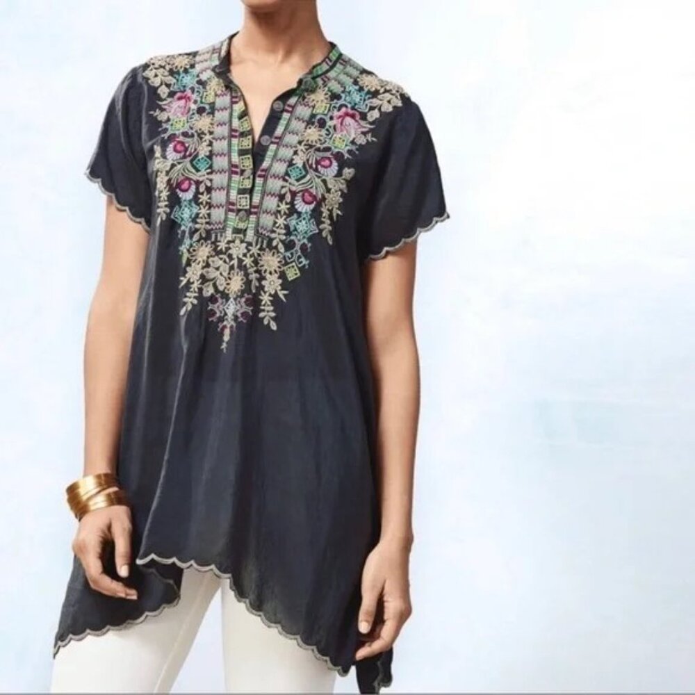 Johnny Was Livana Embroidered Scalloped Tunic - Size Petite Large